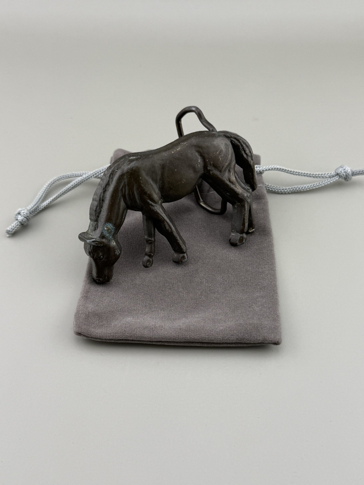 Sculptural Grazing Horse Belt Buckle Equestrian Bronze Tone