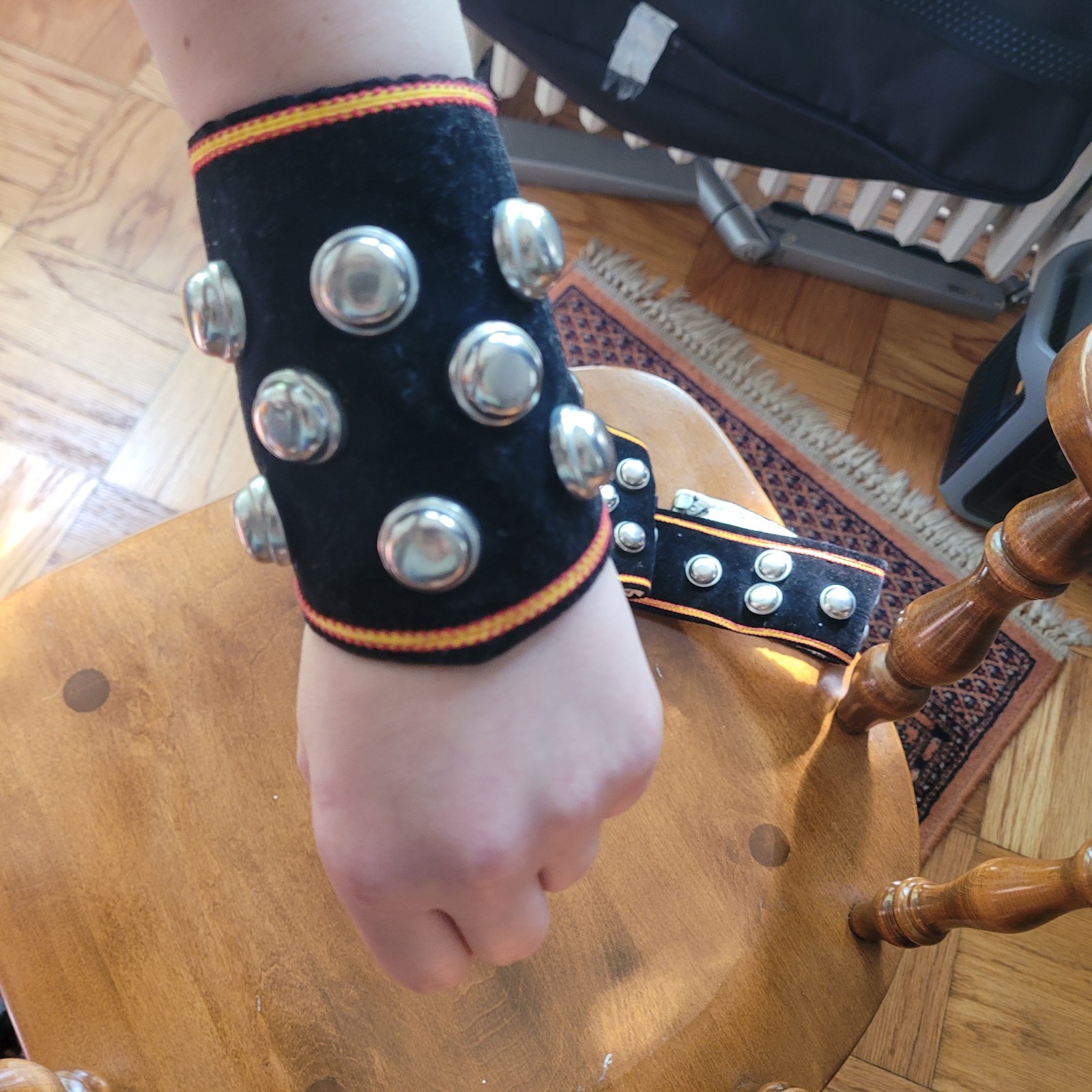 Vintage Costume Wrist Gaurds And Belt Roman Gladiator Black Silver Cosplay