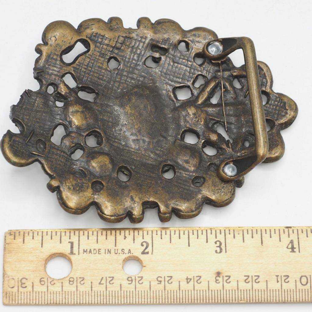 Brass Color Red Rhinestone Belt Buckle