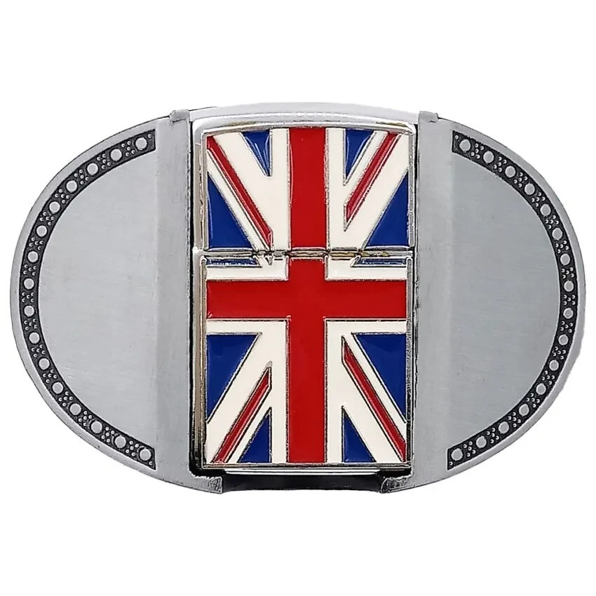 UK Flag Refillable Flip Top Lighter in a Belt Buckle Combo United Kingdom Union