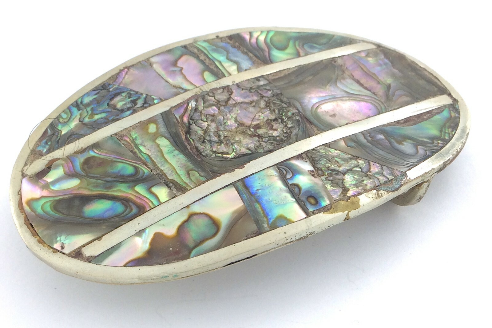 Alpaca Abalone Large Belt Buckle Unisex Mexico Size 3.5 inches 43g L104