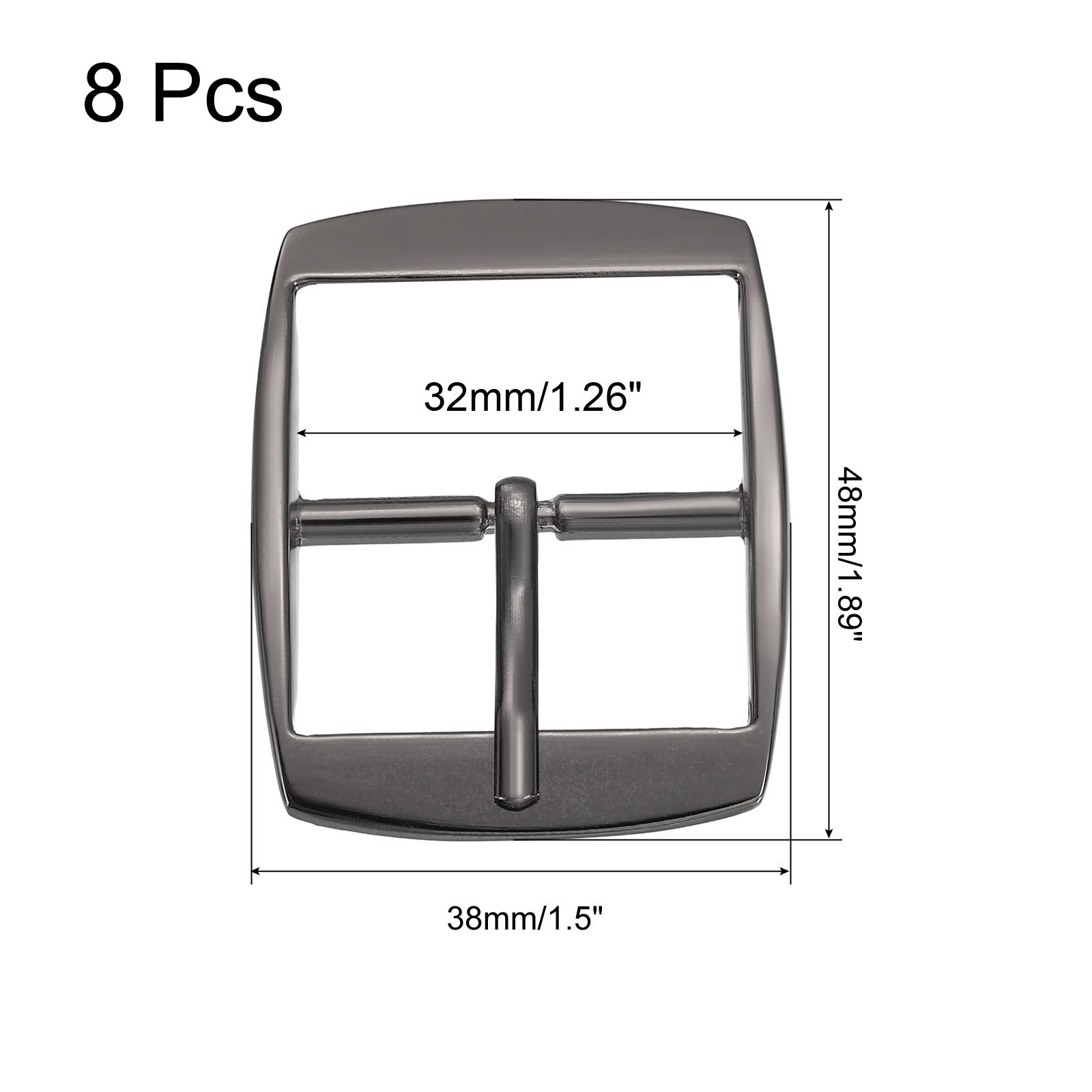 8Pcs 1.26&Prime; Single Prong Belt Buckle Square Center Bar Buckles Metallic Black