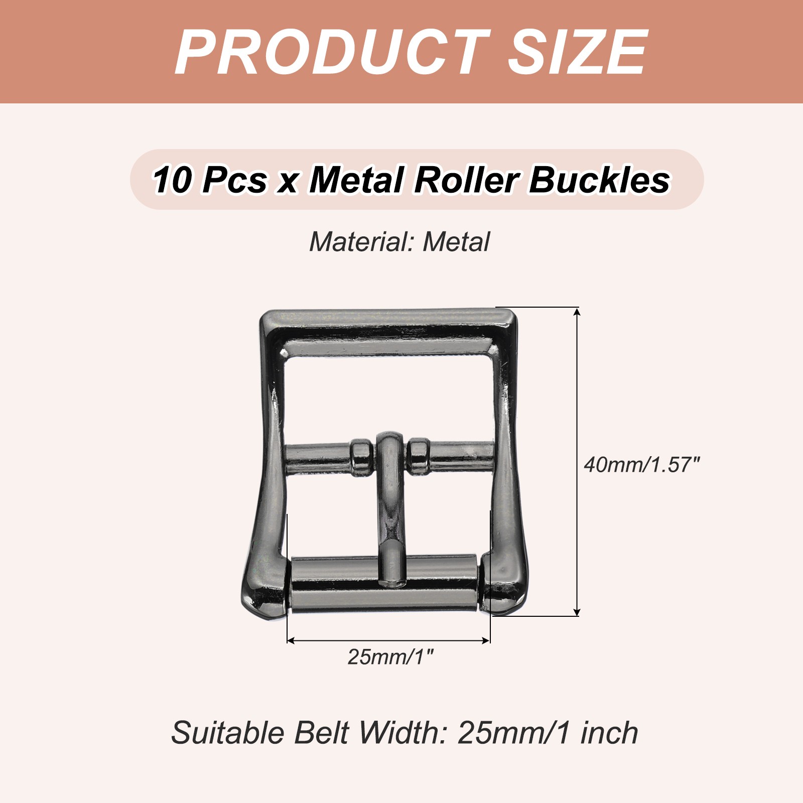 1.5&Prime;x1&Prime; Rectangle Shape Single Prong Belt Buckle (Black, Pack of 10)