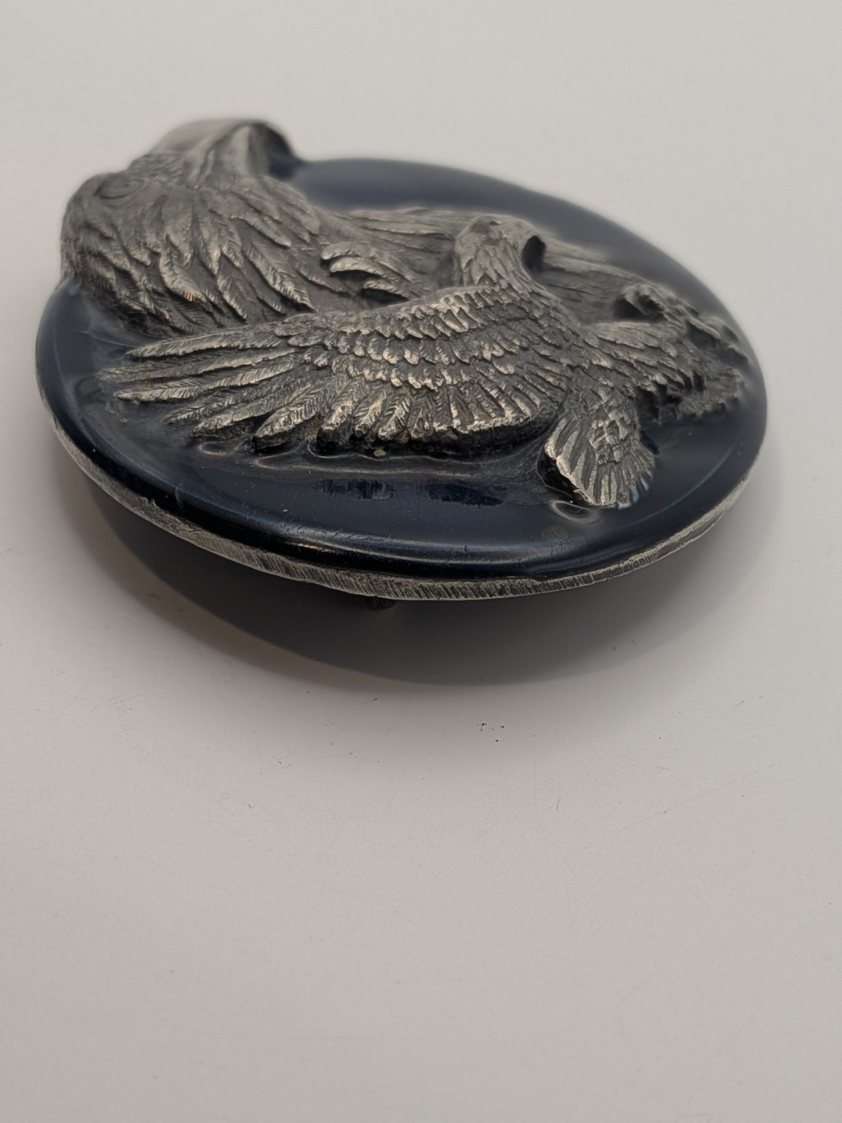 Vtg Eagle Blue Enamel Inlay Belt Buckle Pewter 3D Design Siskiyou 1990