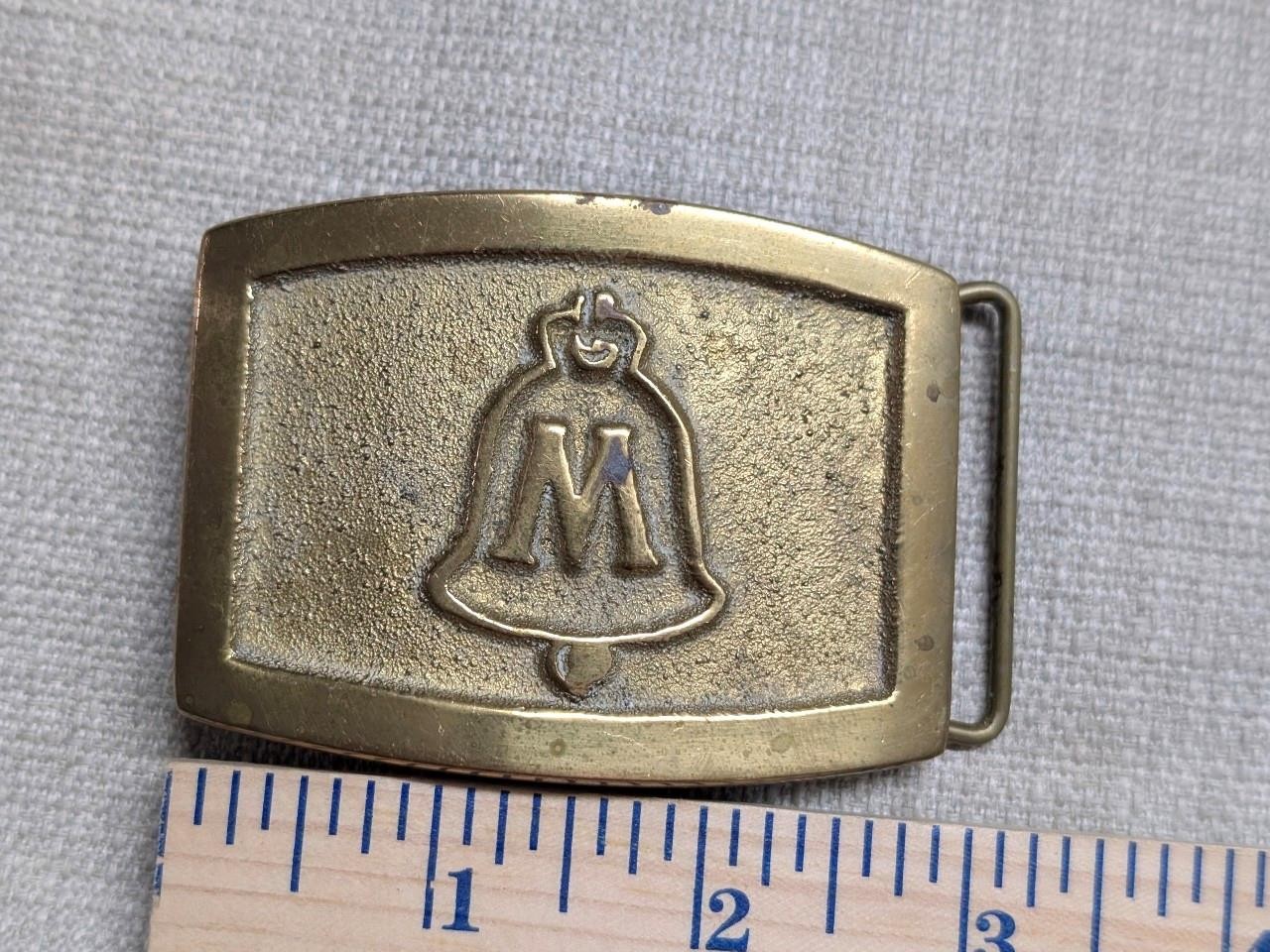 vintage 1970s belt buckle MICHIGAN BELL solid brass TELEPHONE western lineman