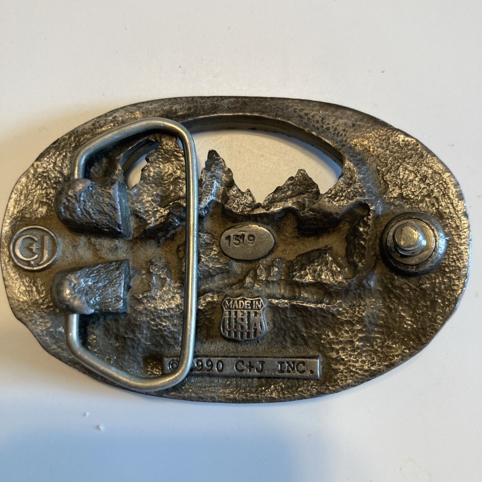Set of 2 Vintage HEAVY PEWTER DEER SCENE AND ANTLER BELT BUCKLES MADE IN USA