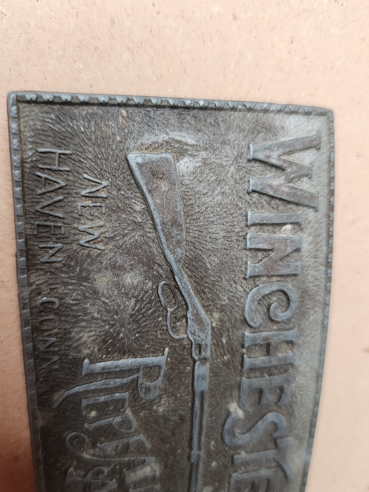 Vintage Winchester Repeating Arms New Haven Brass Belt Buckle Lewis of Chicago