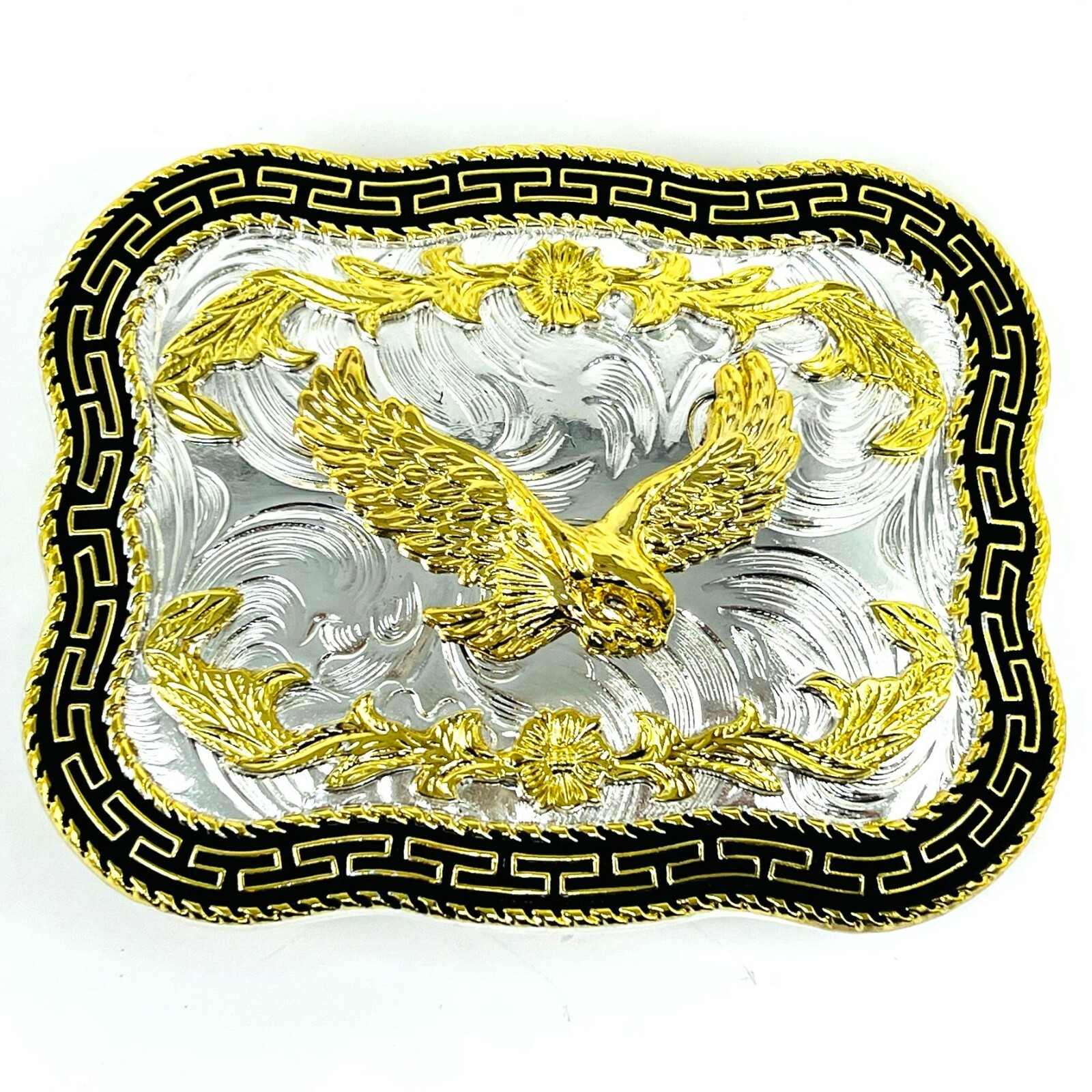 flying american eagle belt buckle pewter in silver black and gold 4×3 inches