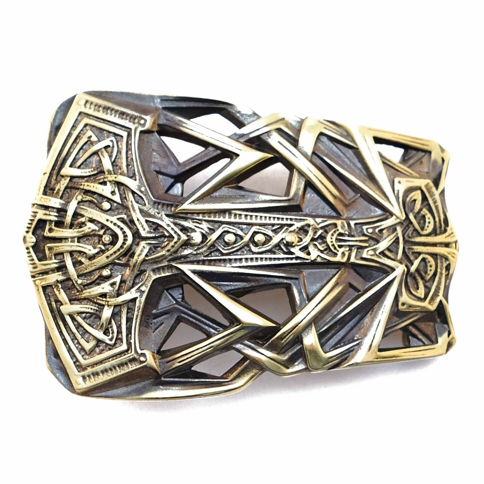 Belt buckle Thor&rsquo;s Hammer, Scandinavian Old Norse Mjolnir solid brass buckle