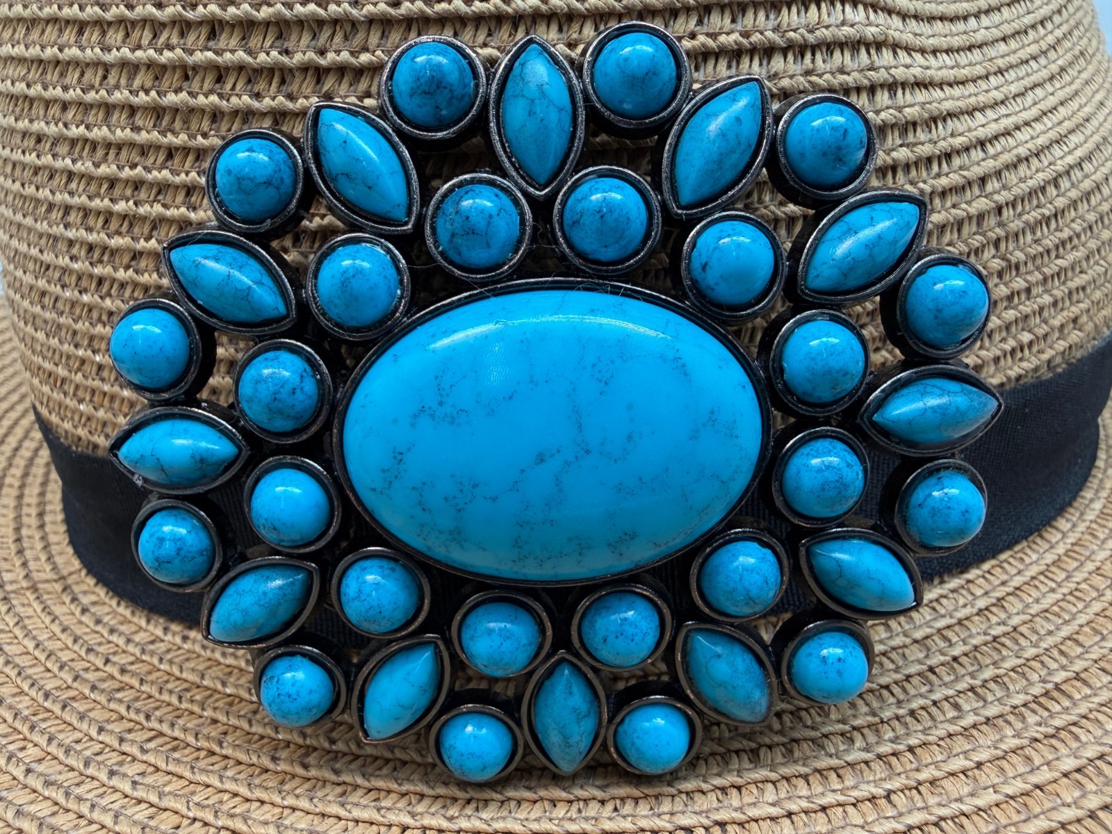 Antiqued Silver Floral Turquoise Classic Western Cowboy Belt Buckle