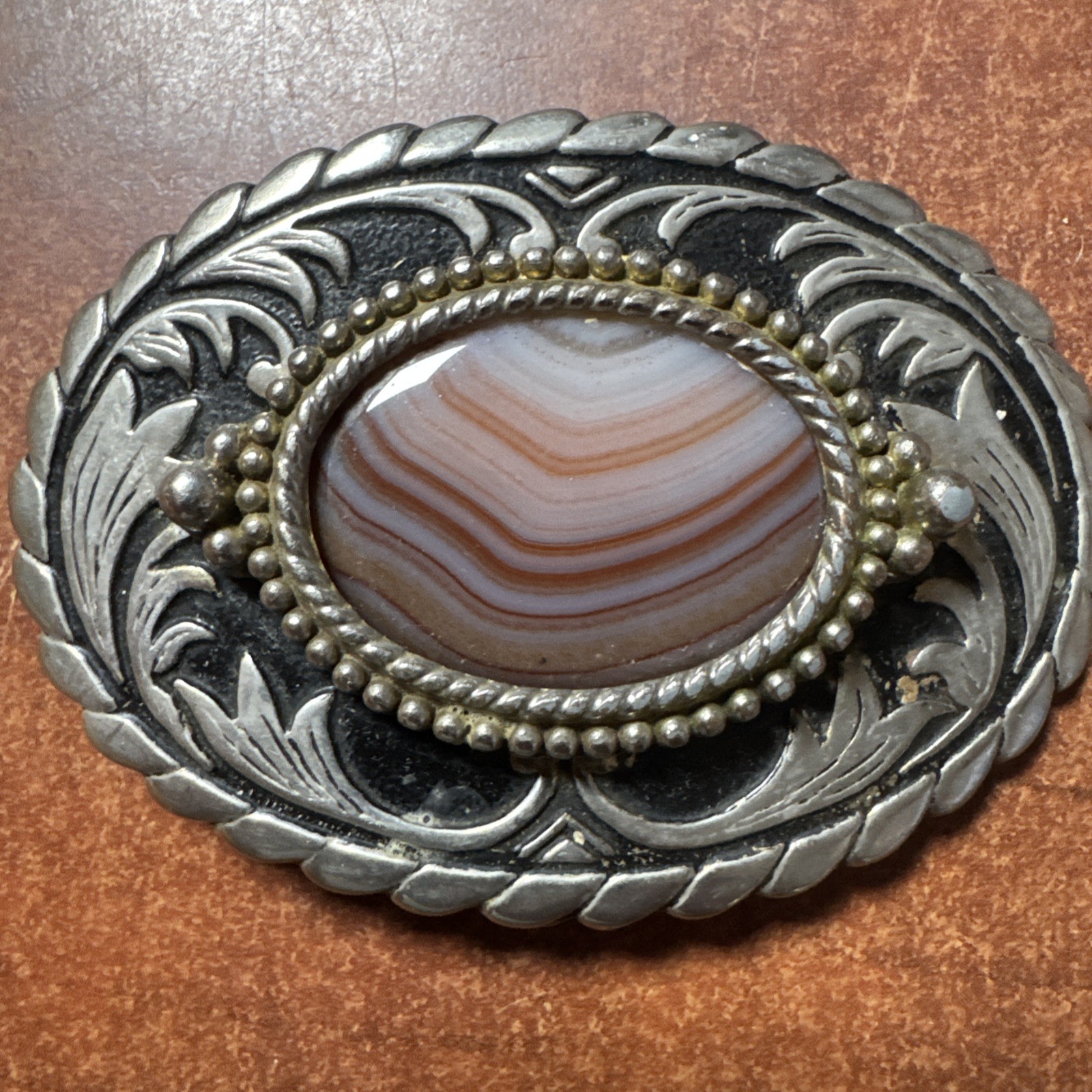 Vintage Western Cowboy Belt Buckle Polished Stone Inlay