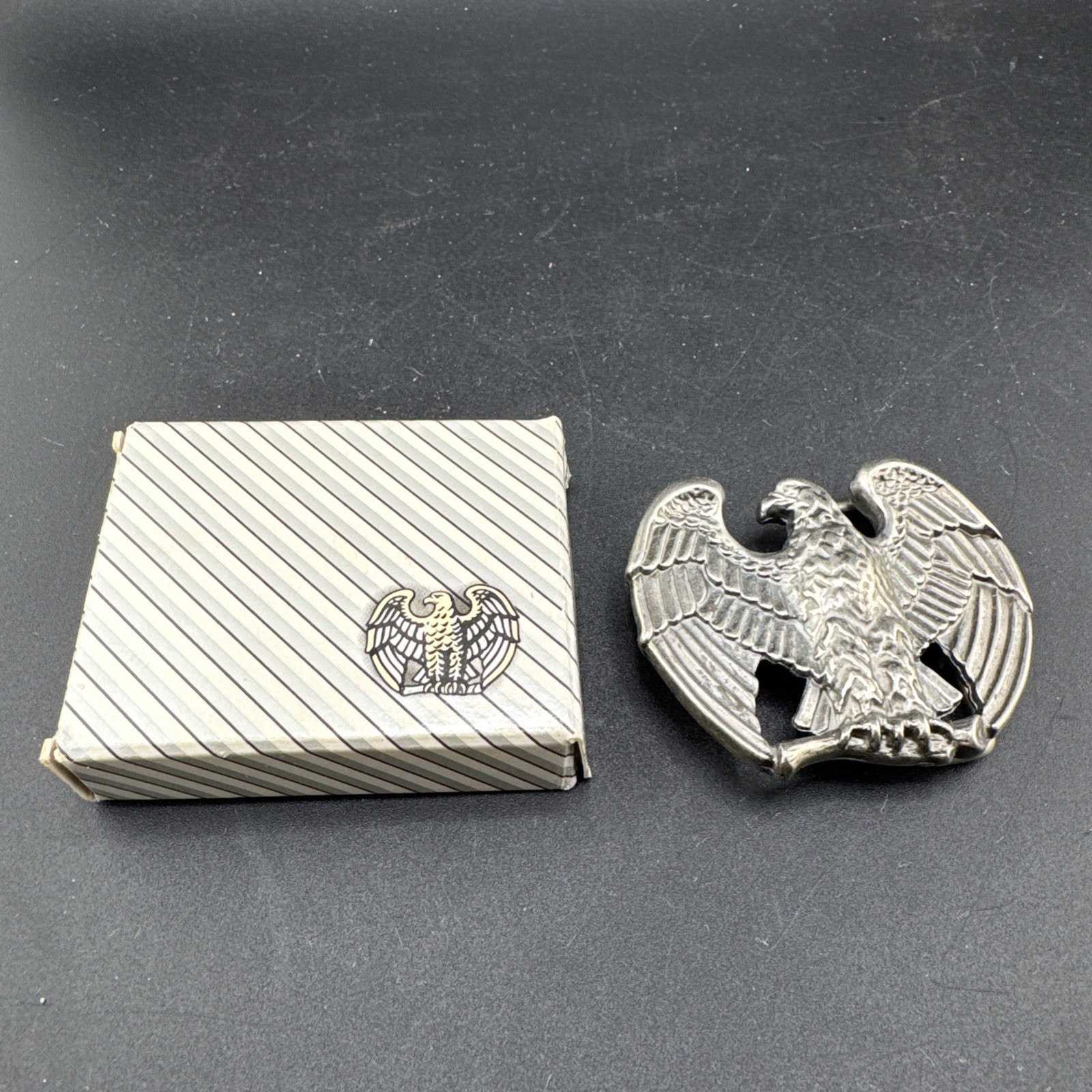 Vintage 80s AVON Perched Eagle Thick Metal Belt Buckle w original box