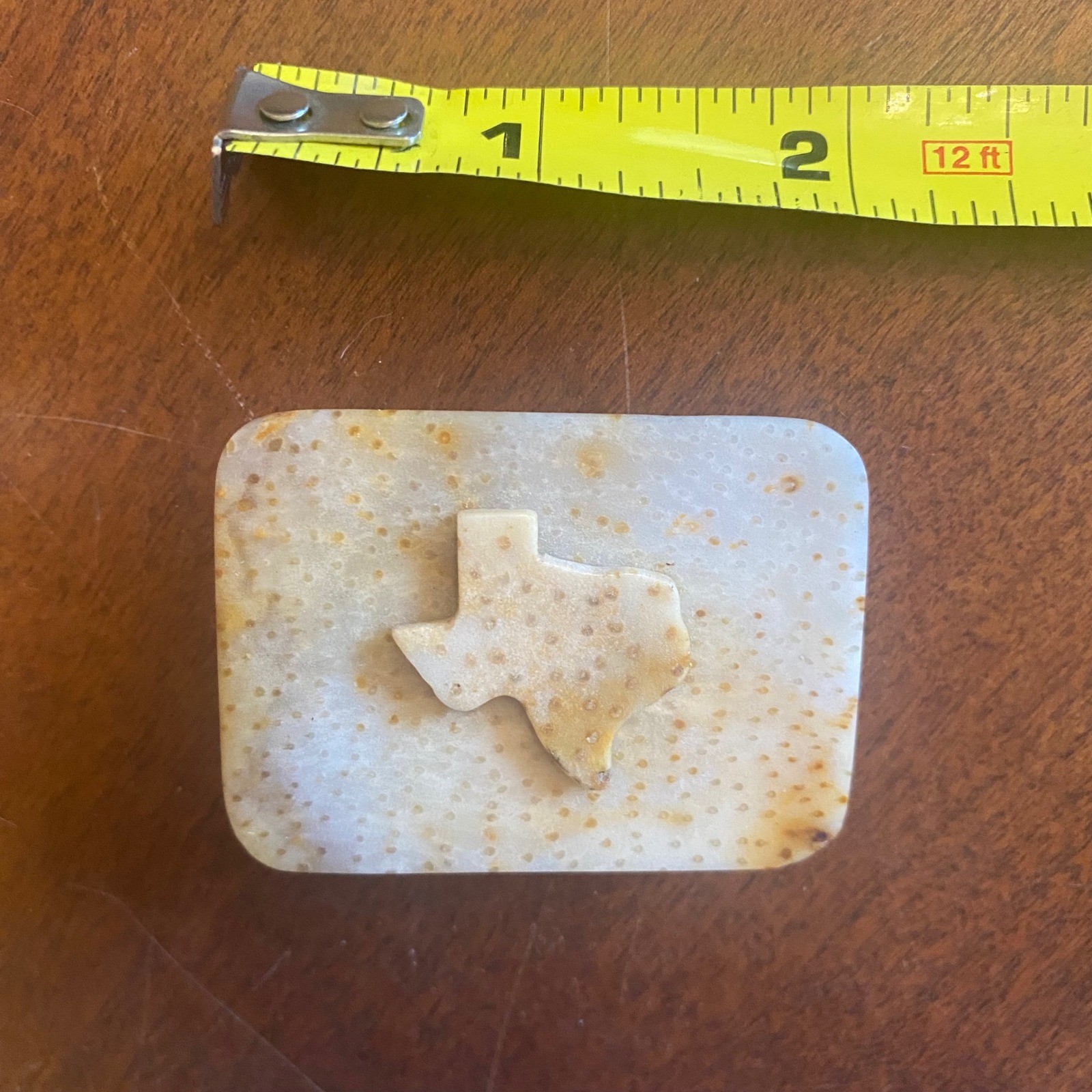 Vintage Texas Palm Wood Belt Buckle Petrified Stone State Silhouette Western