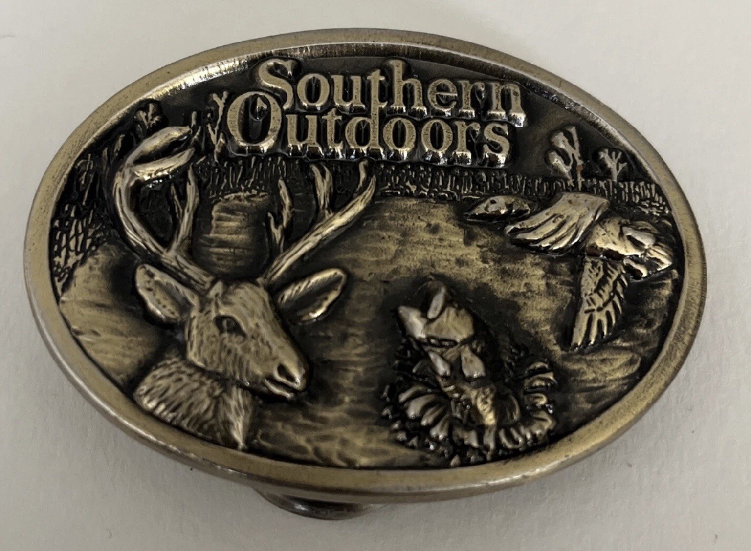 1980s vintage SOUTHERN OUTDOORS belt buckle SOLD BRASS made in USA western