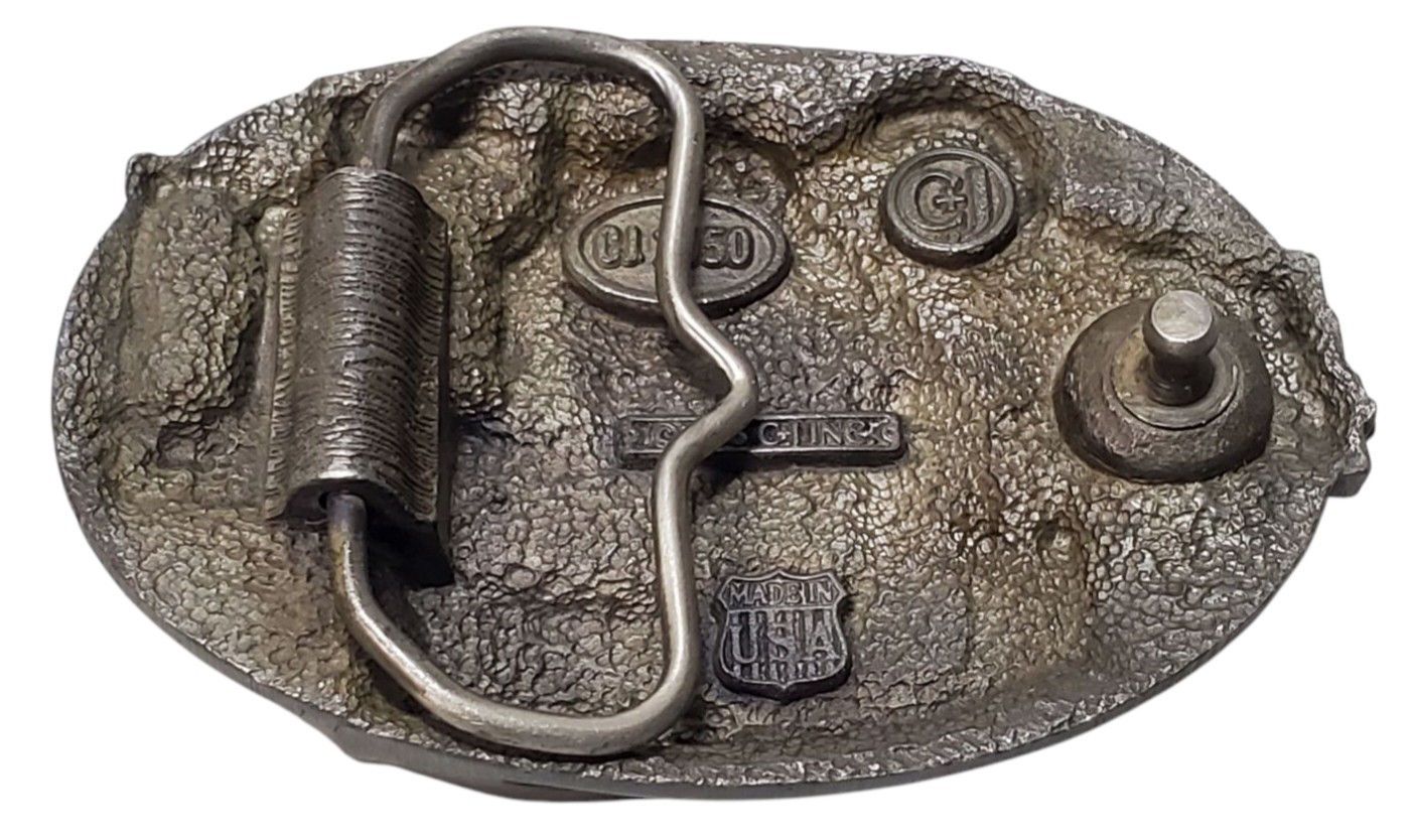 Vtg C&J Pewter Belt Buckle CJ 1050 Steam Train Locomotive Railroad 1986 USA