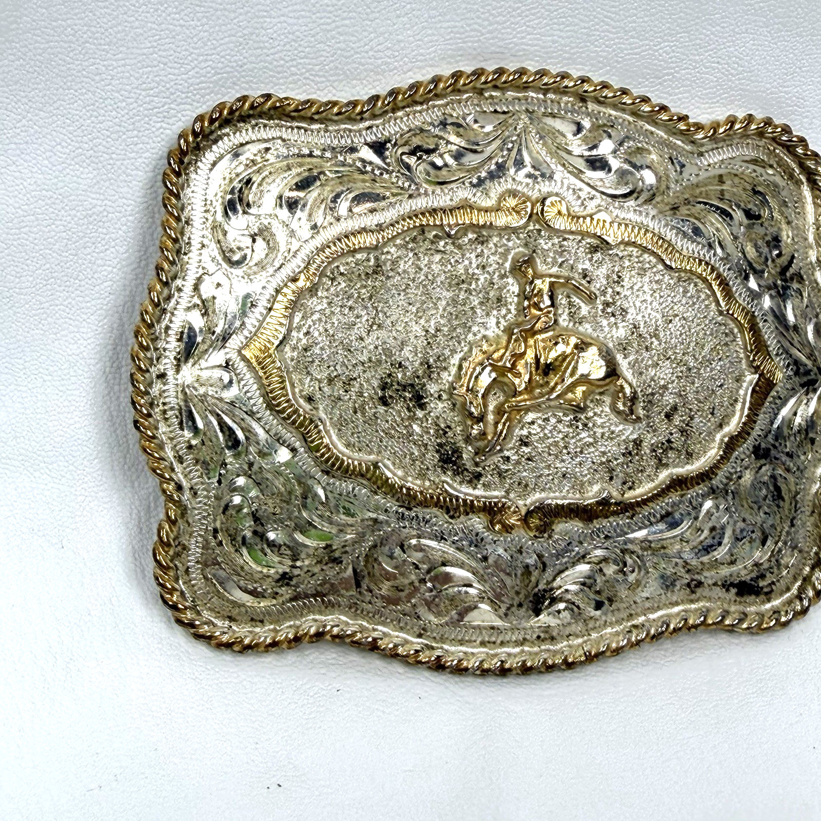 VTG Alpaca Mexico Cowboy Belt Buckle Bull Riding Western 2 Tone