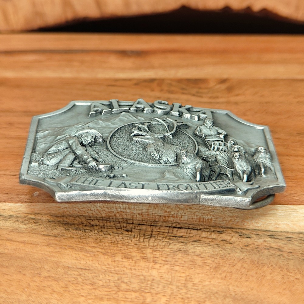 80&rsquo;s Western Fred Welch Alaska State Elk Scenery Cowboy Belt Buckle