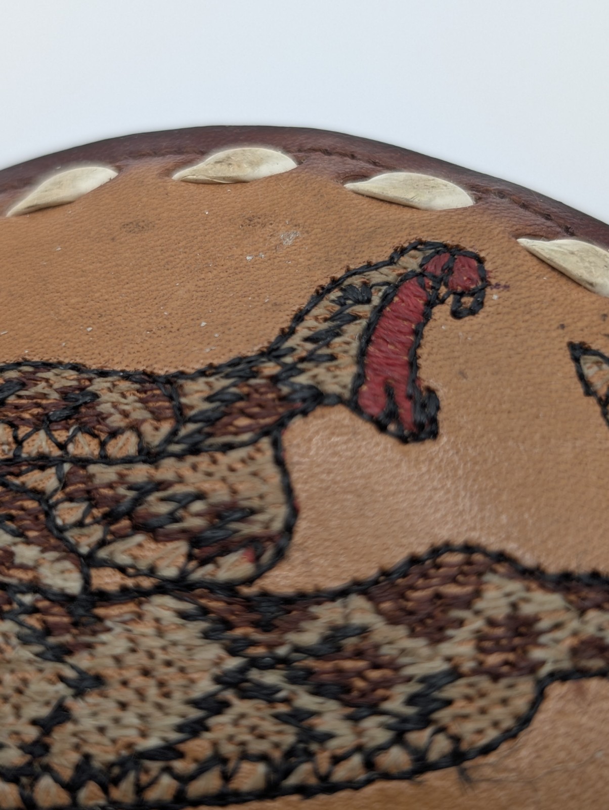Vintage Nocona Rattlesnake Belt Buckle Hand Tooled Leather Western Oval