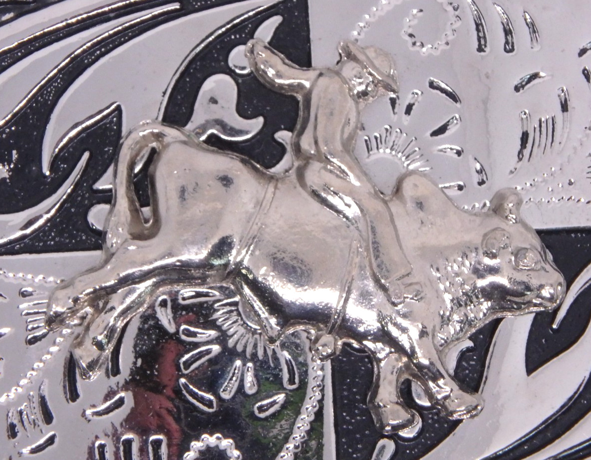 Bull Rider Cowboy Rodeo Western Silver/Black Tone BELT BUCKLE / New