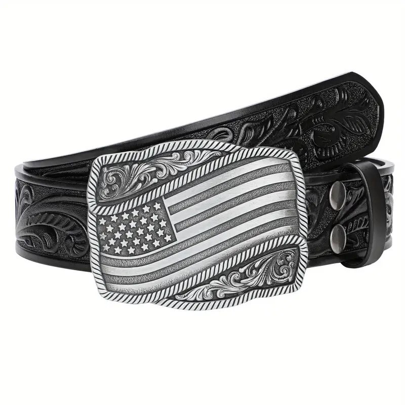 American Flag Belt Buckle, Western Cowboy, Cowgirl, Country Antique Silver Tone