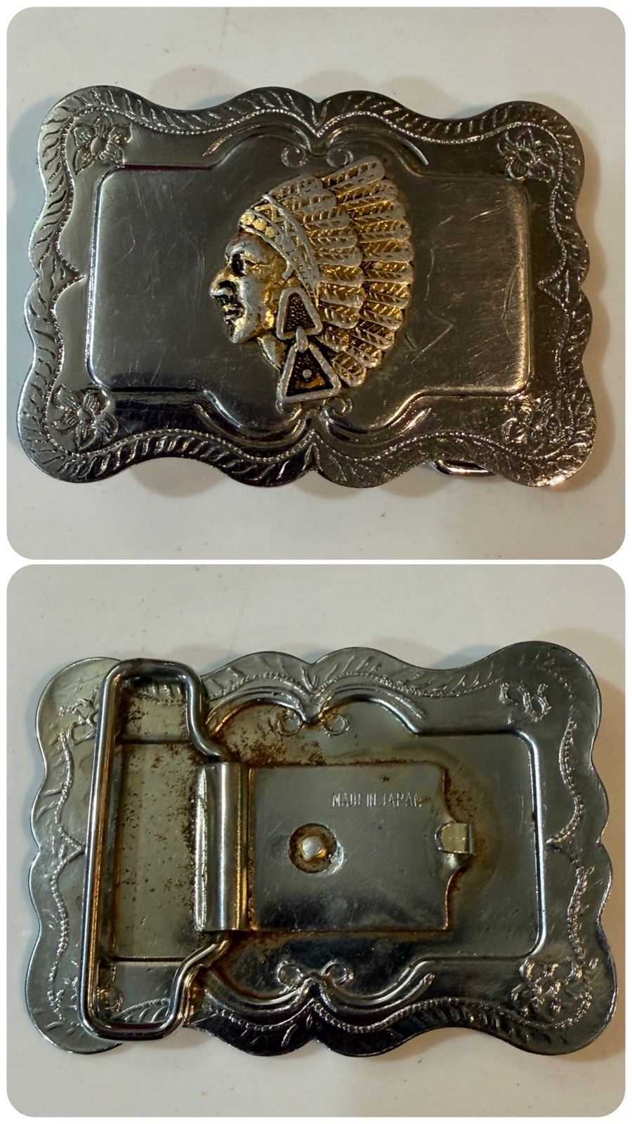 Lot of 3 Vintage Western Belt Buckles Horse, Native American, Blue Stone