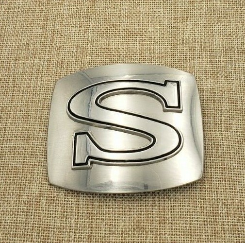 Initial « S » Belt Buckle Alphabet Monogram Chrome Metal Western Letter Free Ship