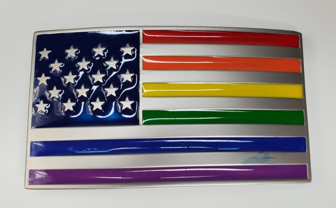 Belt Buckle Enamel Rainbow American USA Flag LBGTQ fits 1.5&Prime; belt