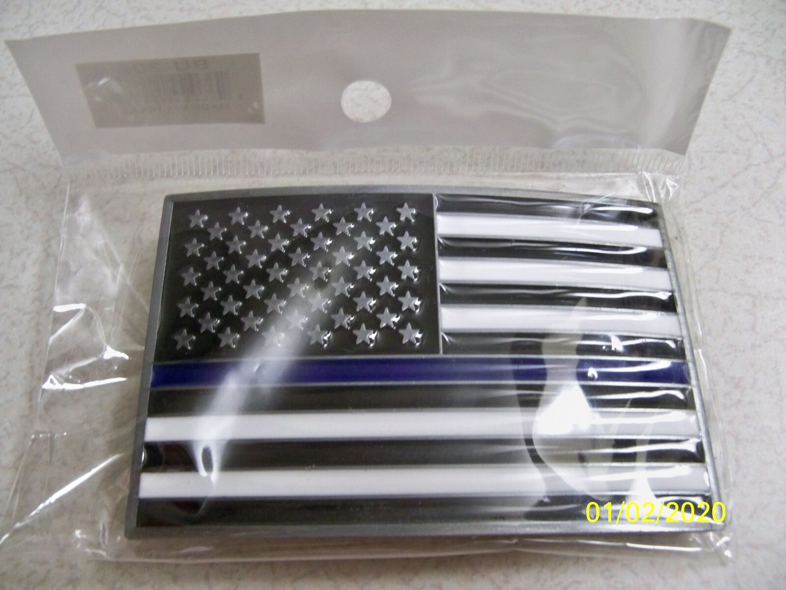Glossy, Patriotic U.S.A. Flag Blue Line Police, Policeman metal belt Buckle, New