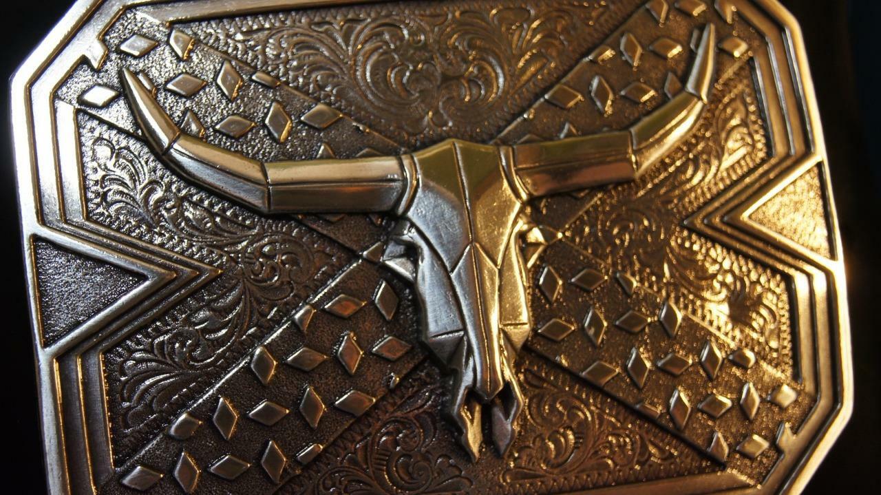 Nocona Western Belt Buckle Longhorn Steer Head Skull Silver 37680