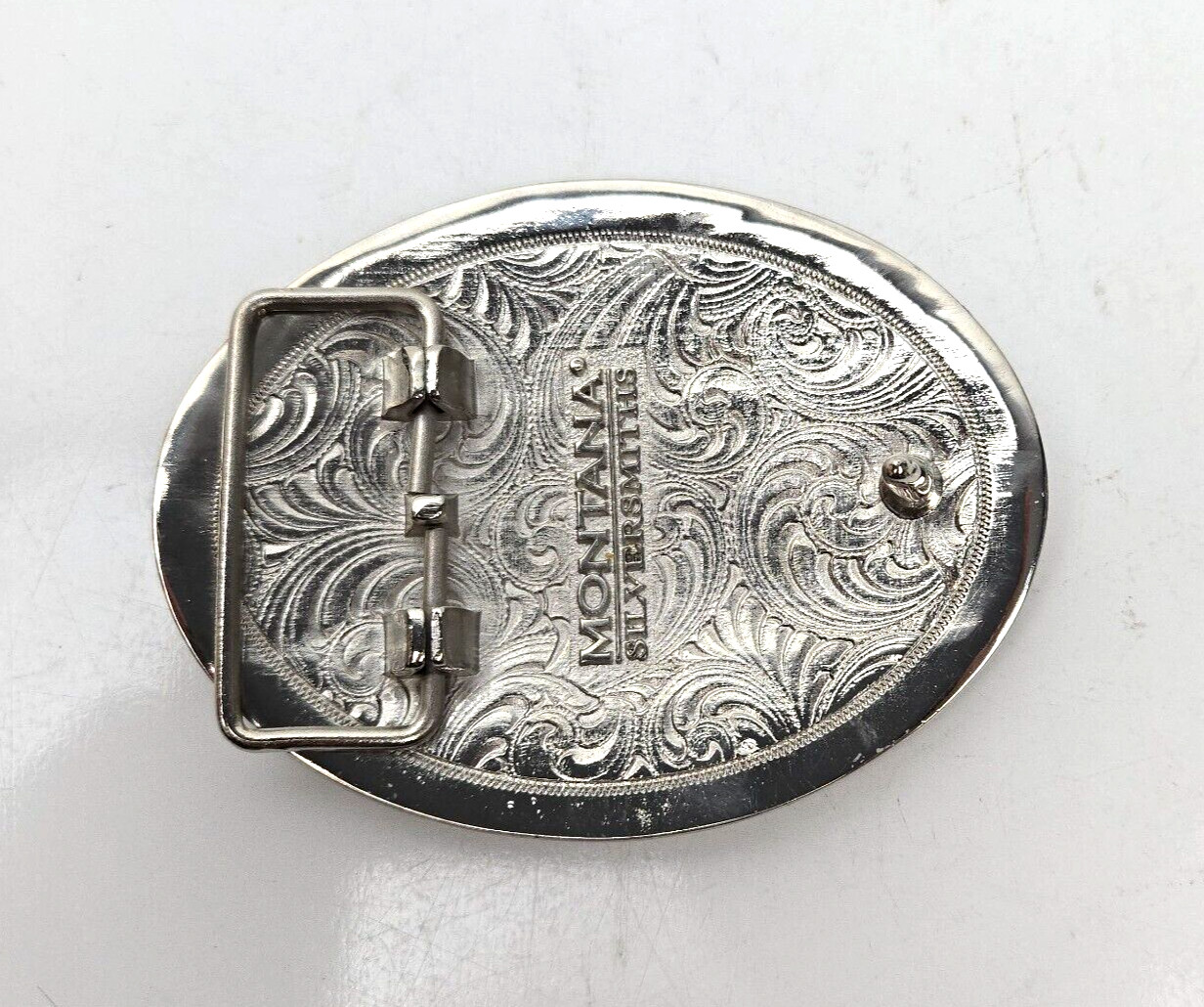 Montana Silversmiths Belt Buckle Car Fox Custom Oval Engraved Filigree Design 4&Prime;