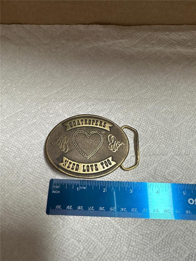 VINTAGE Goatropers Need Love Too Brass Belt Buckle