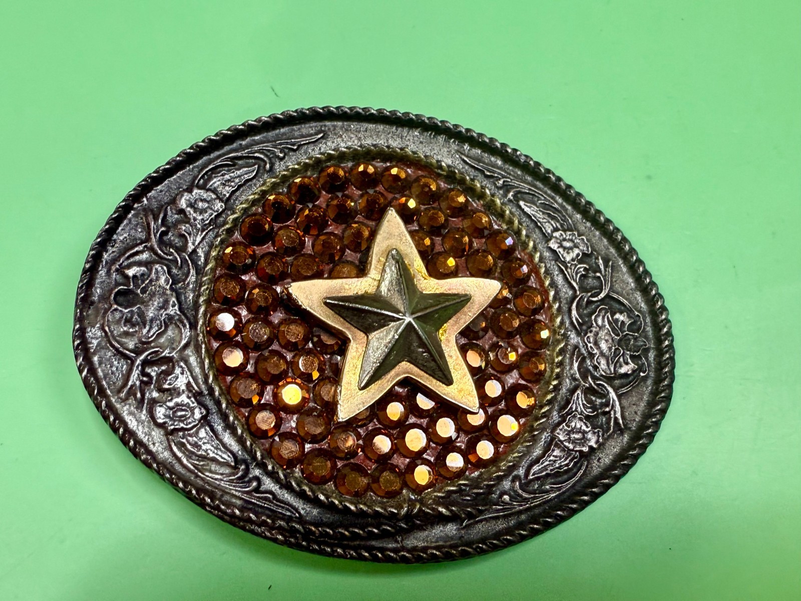 Five Point Star Sparkling Yellow Rhinestone Cowboy Cowgirl Western Belt Buckle