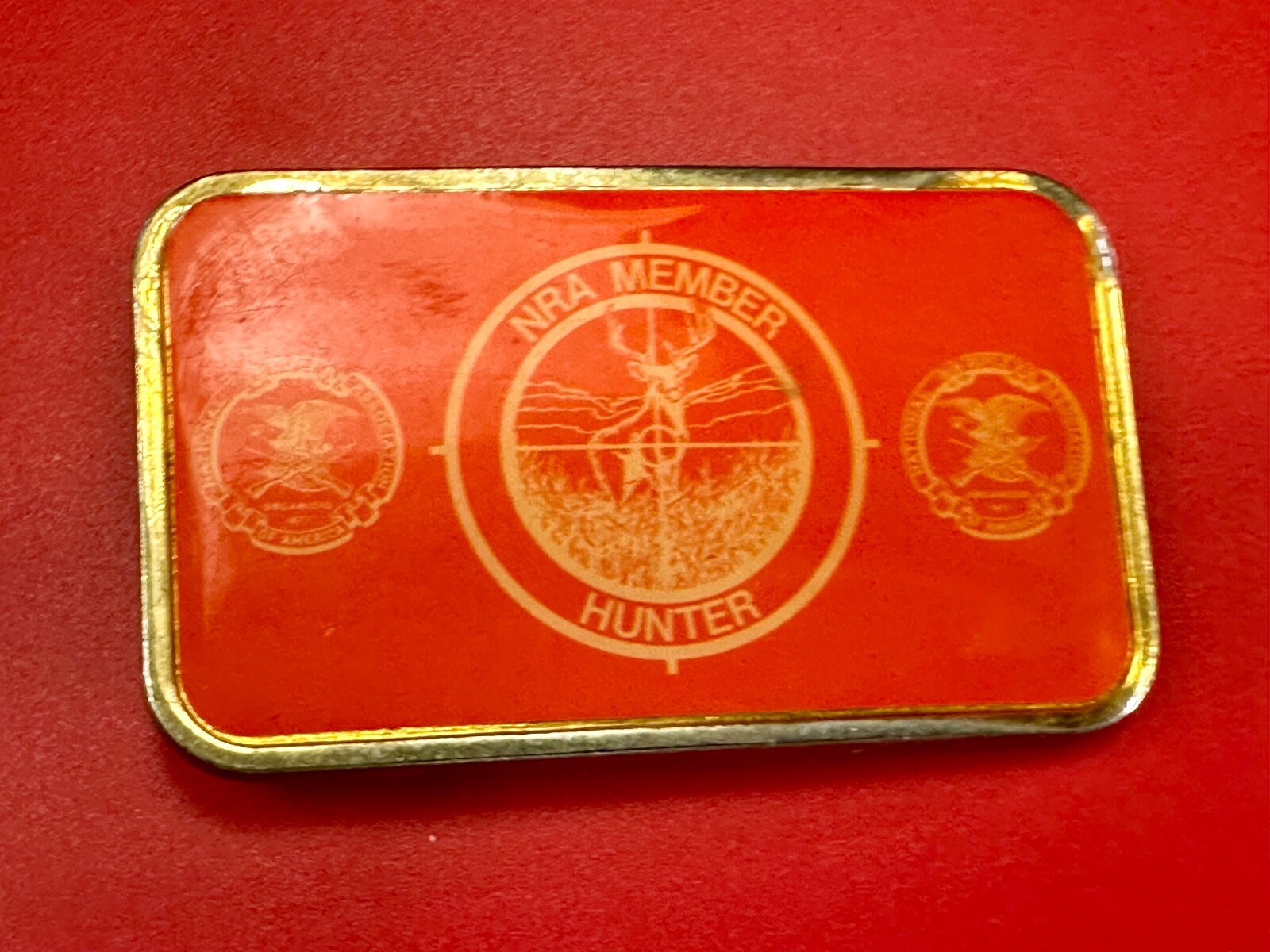 Nra Member Hunter – Rare Orange & Bass Color Gun Rights Collectors Belt Buckle