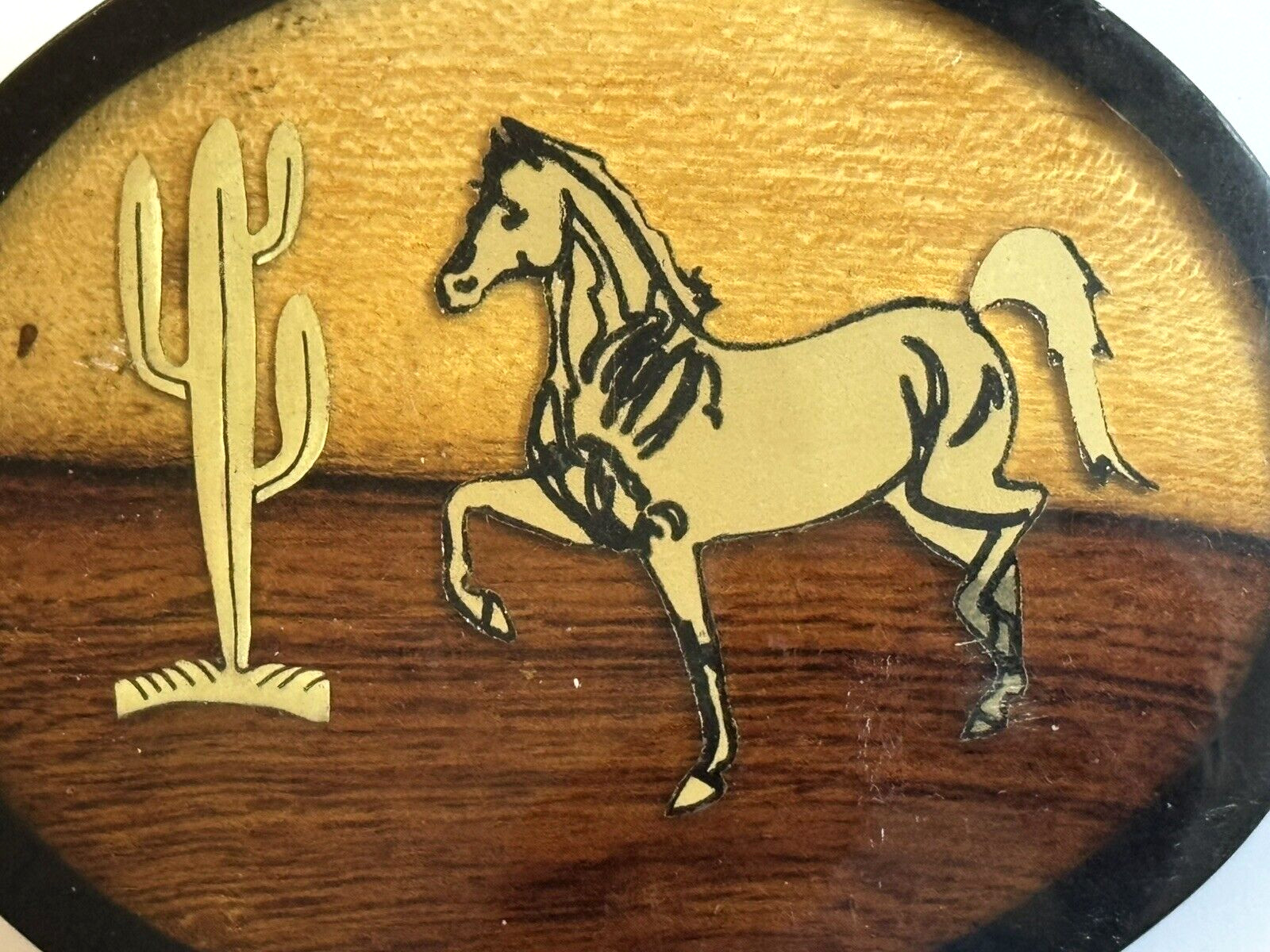 VINTAGE UNMARKED UNBRANDED WESTERN STYLE HORSE AND CACTUS BELT BUCKLE