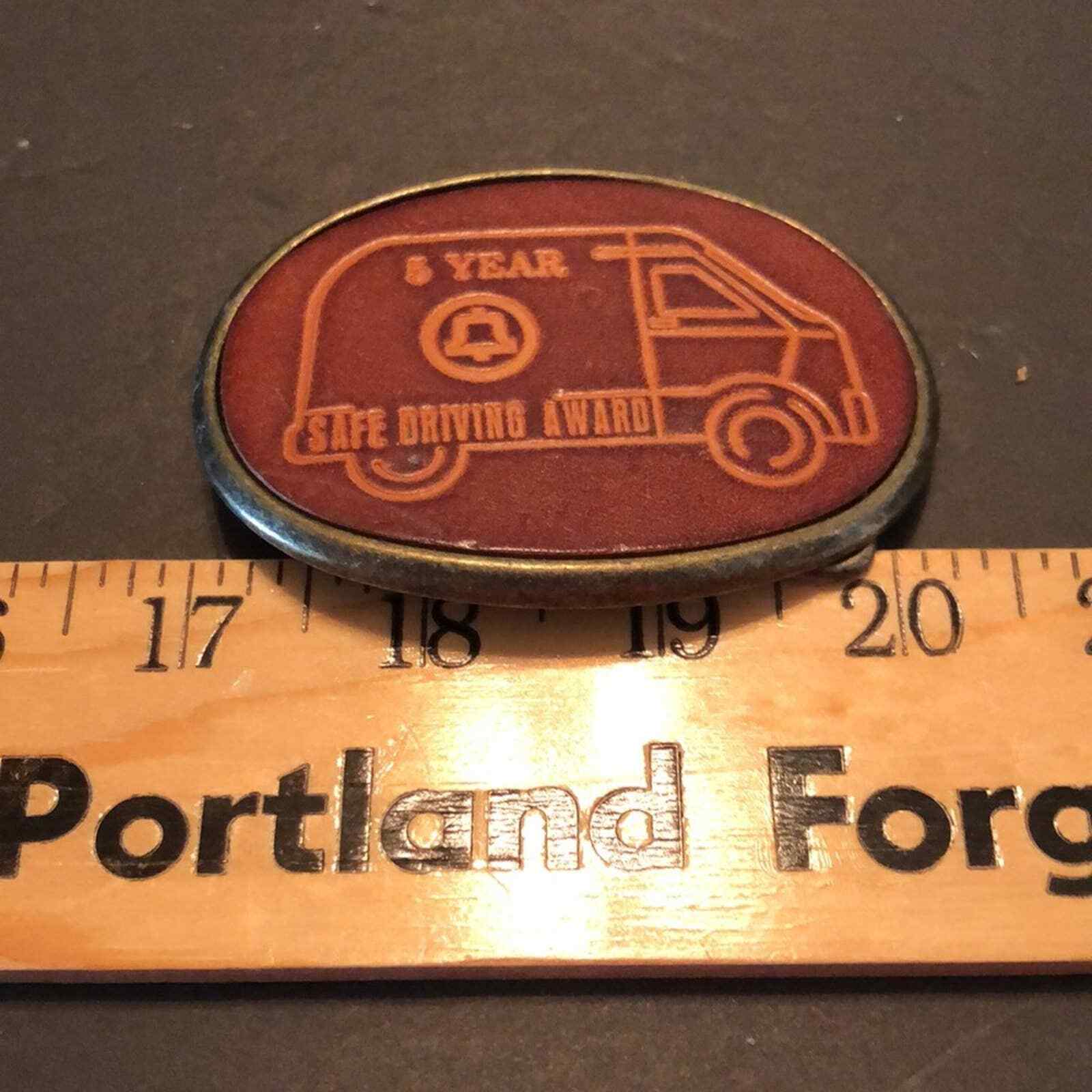 Vintage VTG Safe Driving Award Bell Systems Leather Belt Buckle Communications