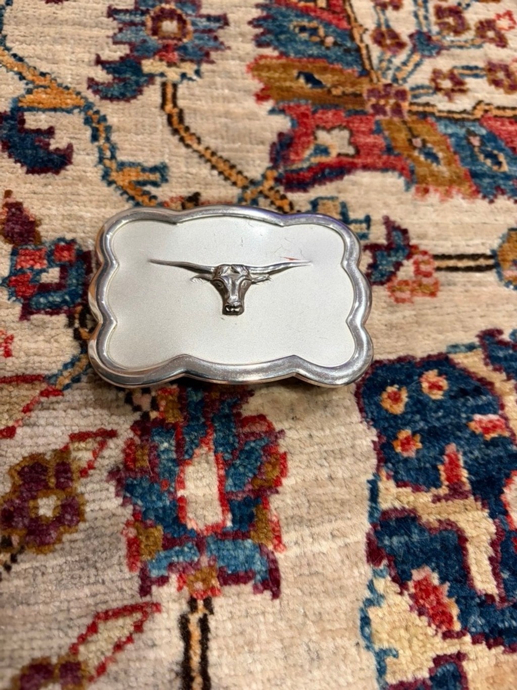 Vintage Rockmount Denver Longhorn Belt Buckle Silver Tone Made USA