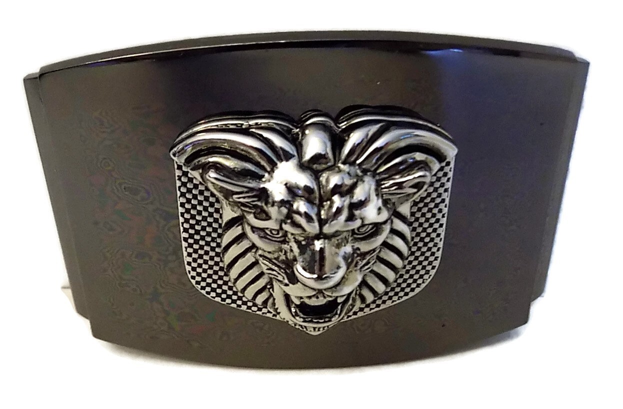 WASHED UP HOLLYWOOD #075BK SILVER & BLACK 1.5&Prime; LION CHECKER PLATE BELT BUCKLE