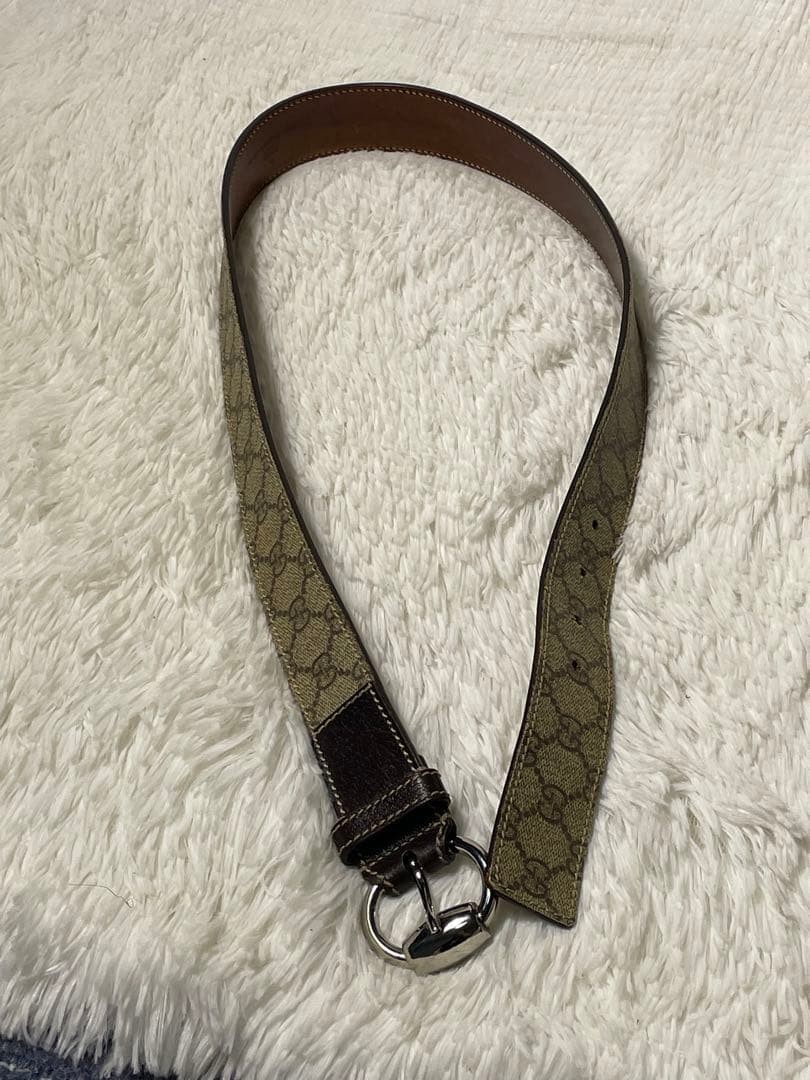 GUCCI Pre-Owned Gg Pattern Leather Belt Striped All Over Men&rsquo;S