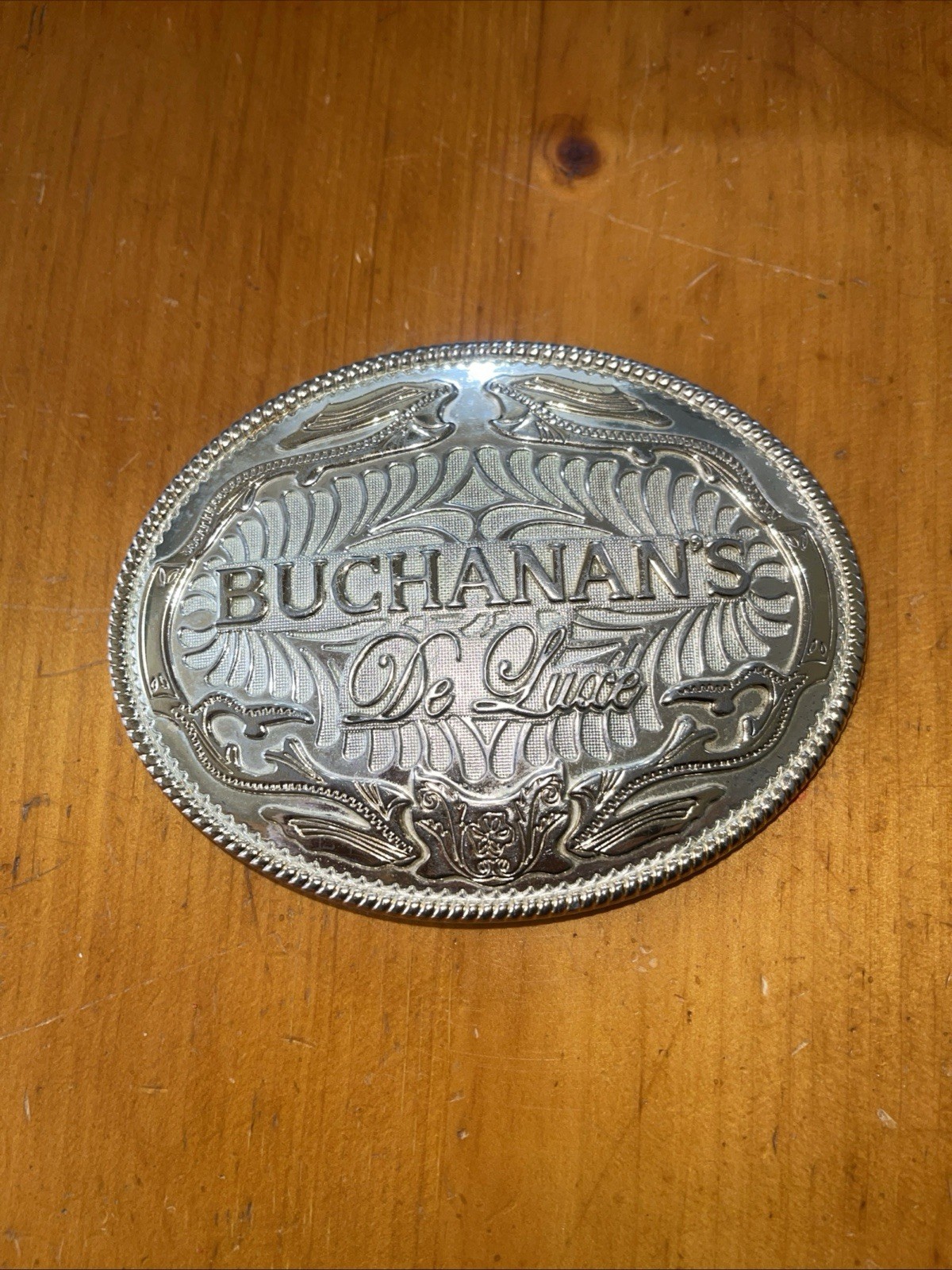 Buchanans Deluxe Scotch Whiskey Silver Tone Belt Buckle Promotion Cowboy Western