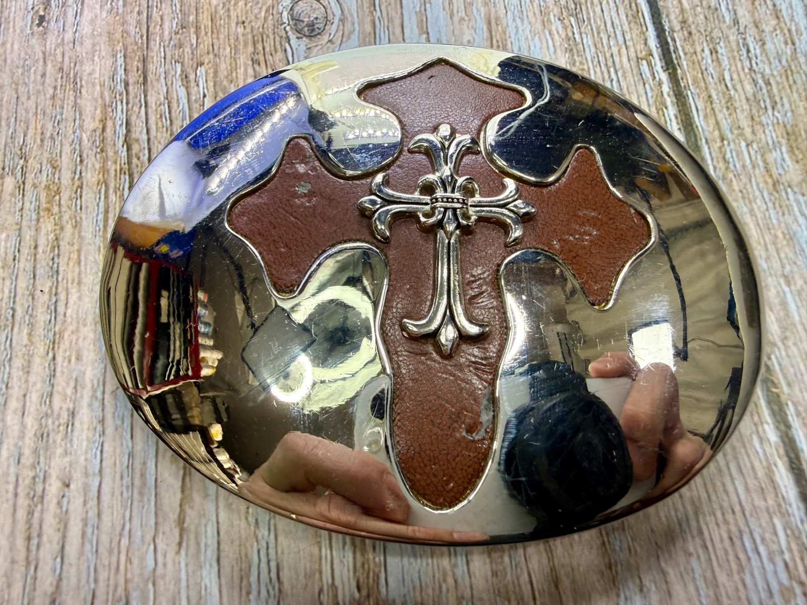 Large Gothic Cross Religious Gothic Punk Biker Vibe Leather & Metal Belt Buckle