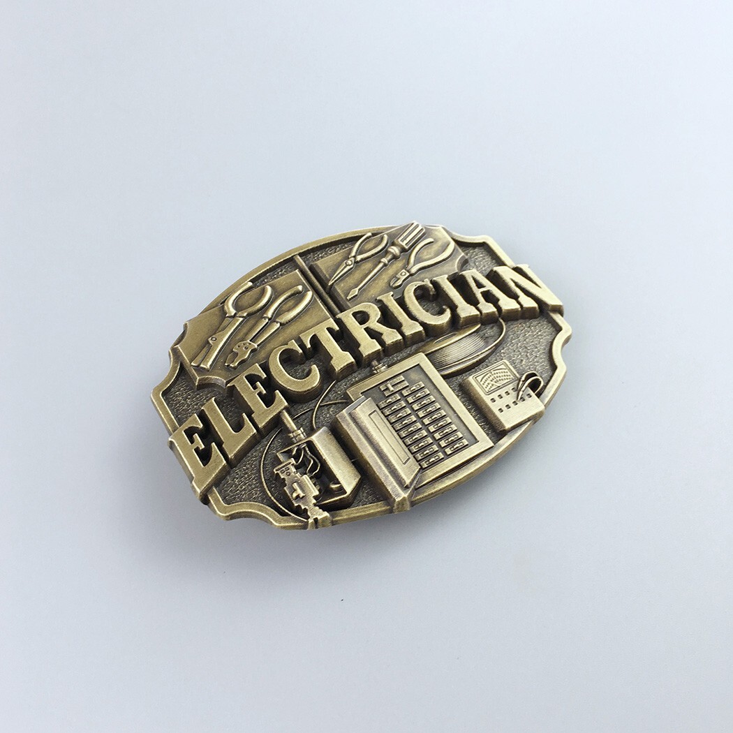 Vintage Bronze Electrician Trades Tradesman Belt Buckle Boucle de Ceinture