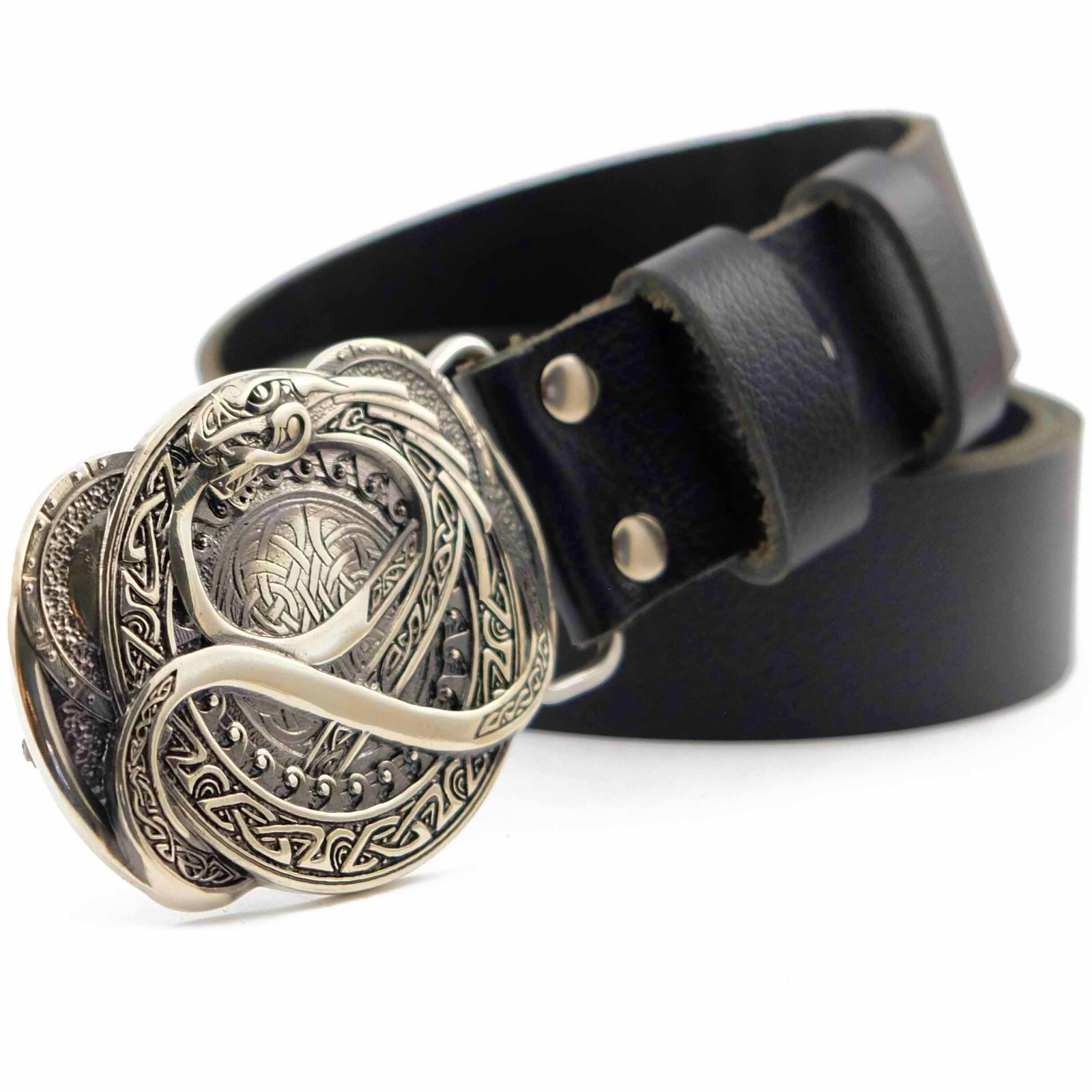German silver belt buckle Jormungandr, World Serpent buckle, Dragon buckle