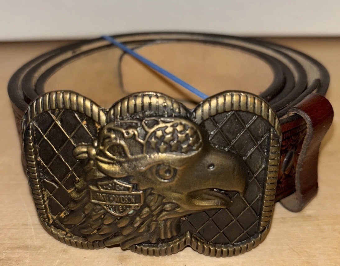 Harley Davidson USA Eagle Belt Buckle & A Size 42 Leather Belt. Length 48”