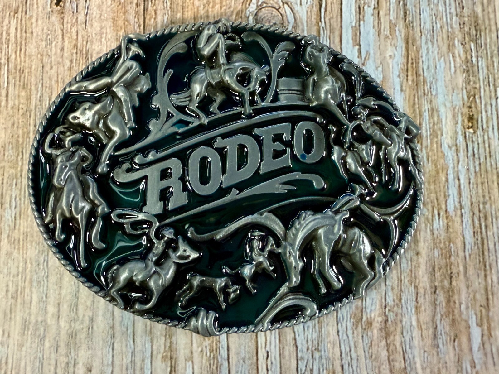 Cowboy Rodeo Calf Roping Bucking Bronco Rancher Enameled New Western Belt Buckle