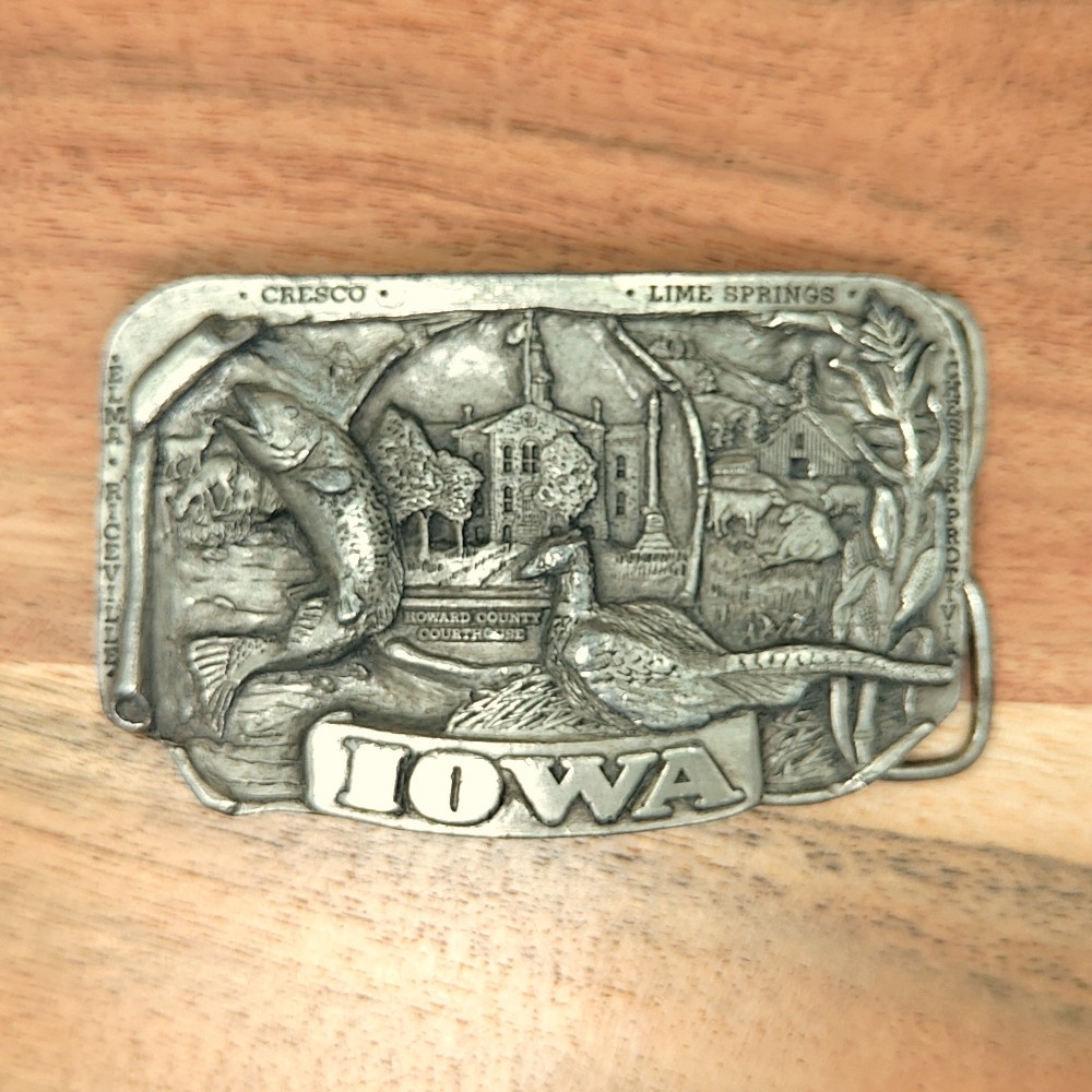 Western Rectangular Siskiyou Iowa State Scenery Cowboy Belt Buckle