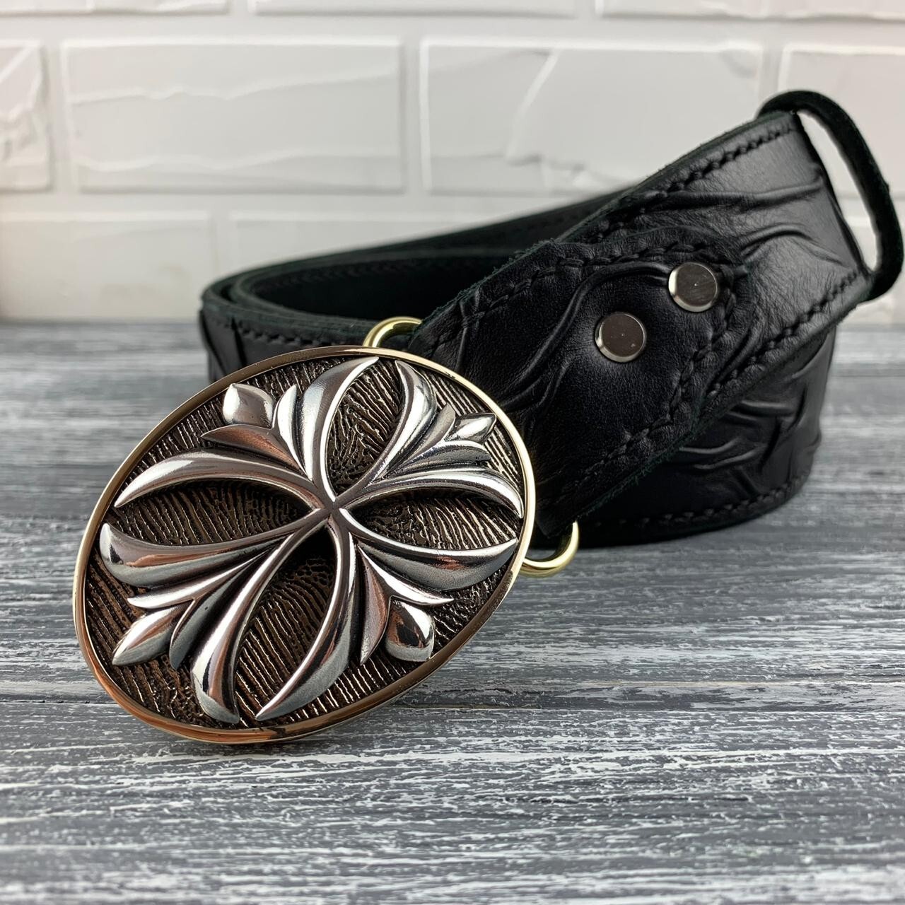 Belt buckle brass, sterling silver 925, Maltese cross, Cross buckle