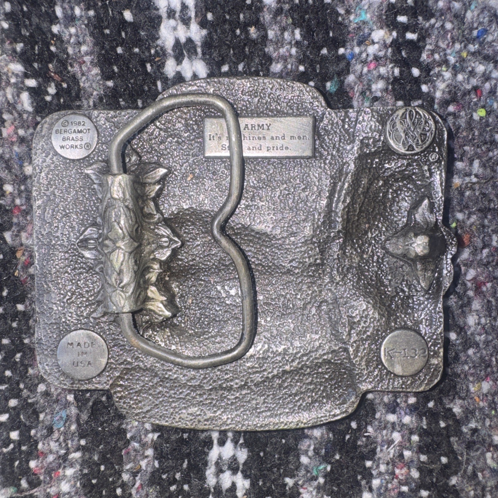 Belt Buckle Bergamot Brass Works US Army Tank Military Patriotic USA Made 1982