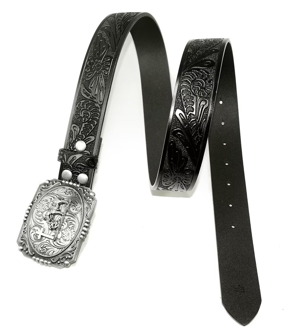 GURANSE Cowboy Belts 105CM(waistline:34&Prime;-36&Prime;), Acanthus Prayer Silver
