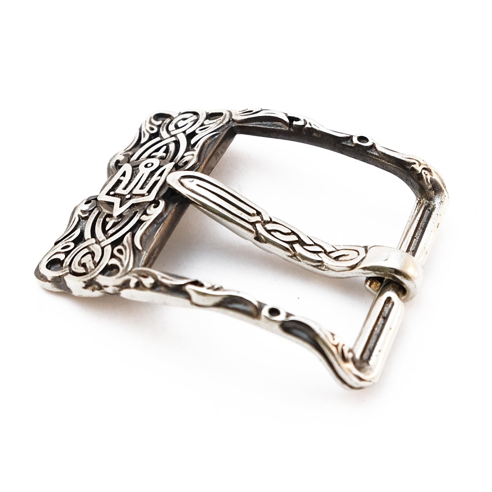 German silver pin belt buckle Runic, Classic frame buckle for 1.5 inch belt