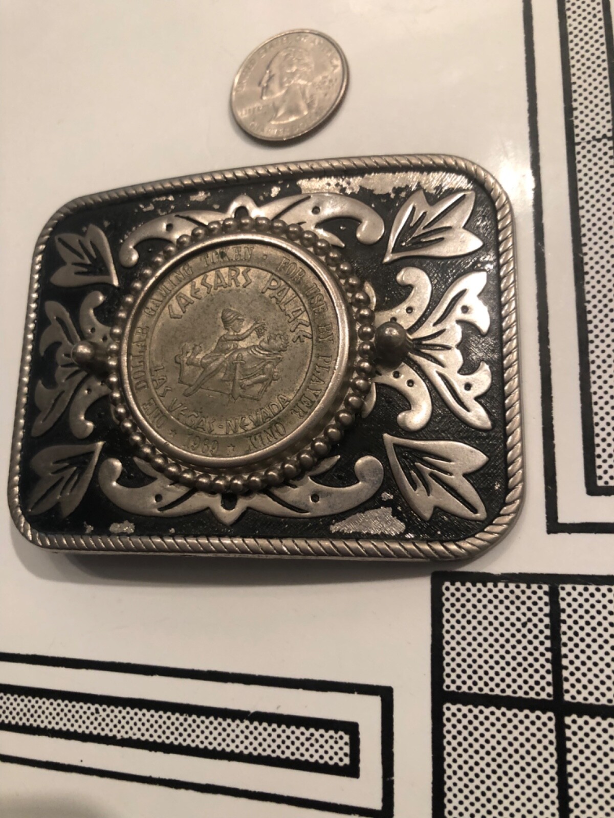 Belt Buckle Caesars￼ Palace Casino Ceasar 1968 Gaming Token 1 one dollar chip